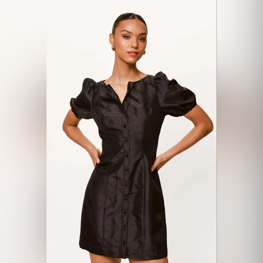 NWT Hutch Cove Black Boat Neck Button Front Puff Sleeve Mini Dress- Small - Picture 5 of 14